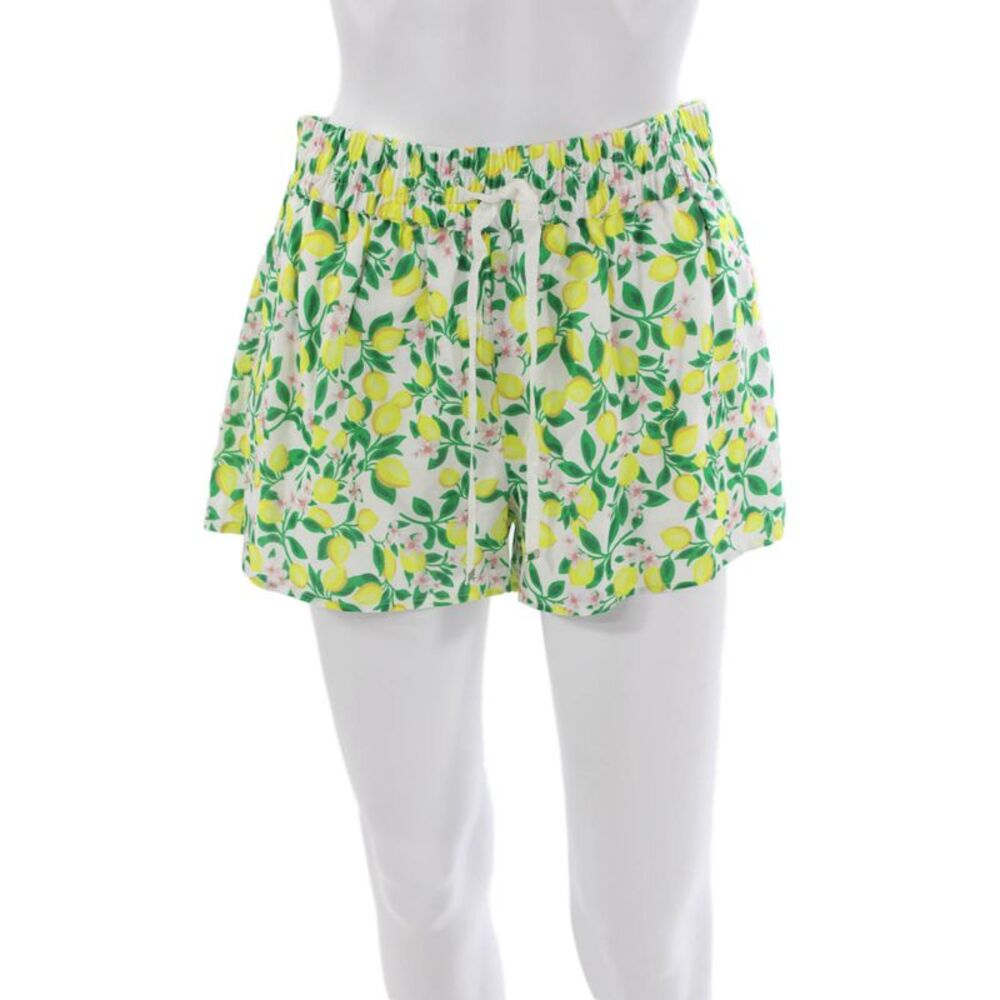 Cami NYC Women Casual Linen Floral Drawstring Shorts White Lemon Size S